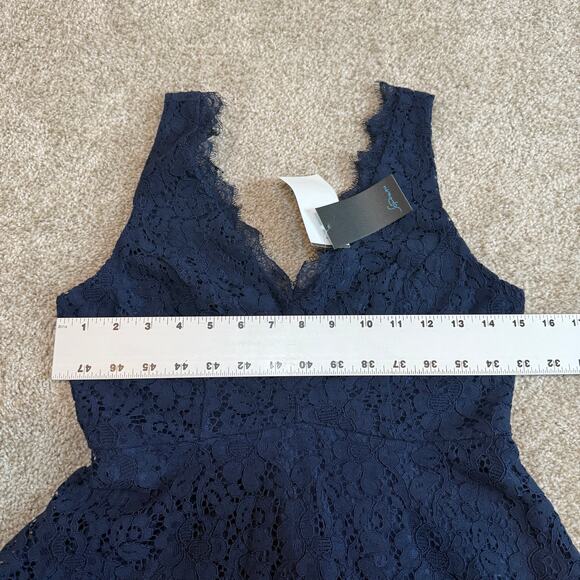 Soprano small lace overlay v neck fit and flare dress D4 2418 - Picture 2 of 13